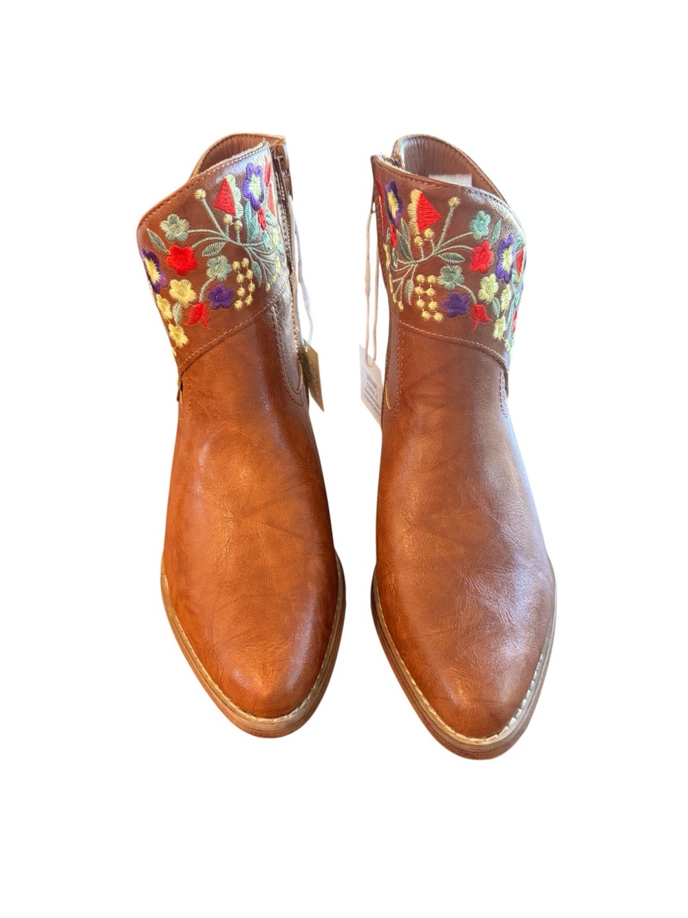 NWT J. Adams Corral Brown Floral Embroidered Ankle Boots - Picture 5 of 13